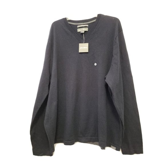 Eddie Bauer Men's V Neck Merino Wool Blend Sweater 2XL Navy NWT - Picture 1 of 5